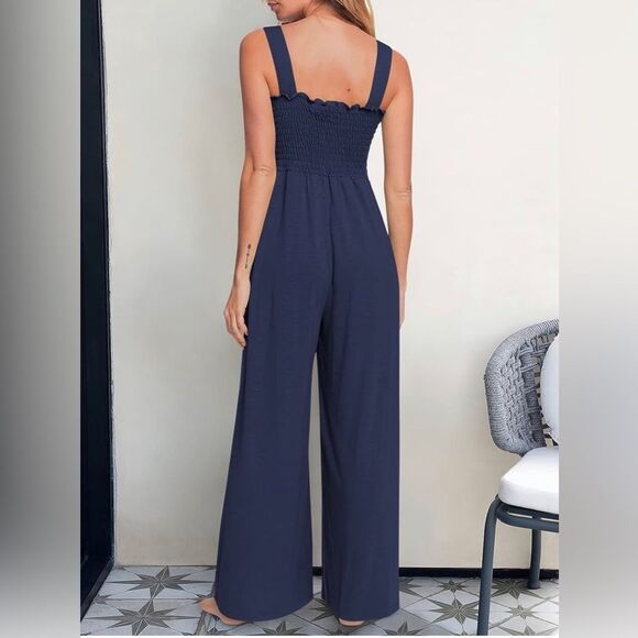 Women's Casual Loose Sleeveless Tank Jumpsuit Square Neck. Navy. Small. (87) - Picture 5 of 7